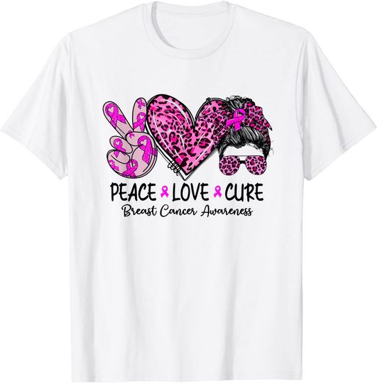 Discover Peace Love Cure Cancer Breast Cancer Awareness T-Shirt