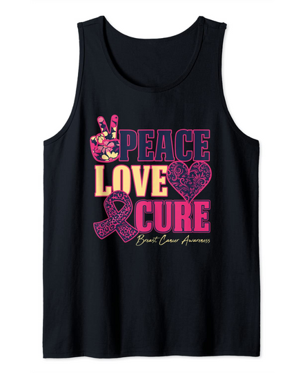 Peace Love Cure Pink Ribbon - Breast Cancer Awareness Tank Top