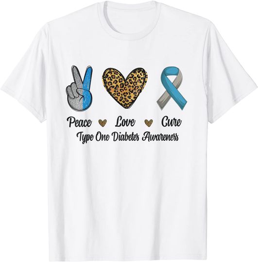 Discover Peace Love Cure Type One Diabetes Awareness Warrior Leopard T-Shirt