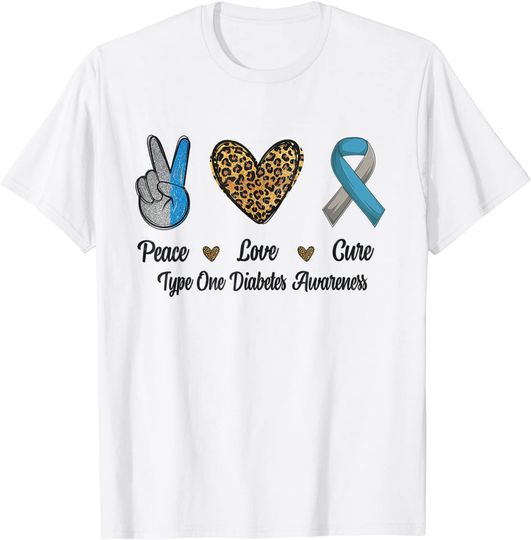 Peace Love Cure Type One Diabetes Awareness Warrior Leopard T-Shirt