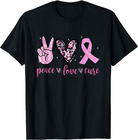Discover Peace Love Cure Breast Cancer Awareness Leopard Sunflower T-Shirt
