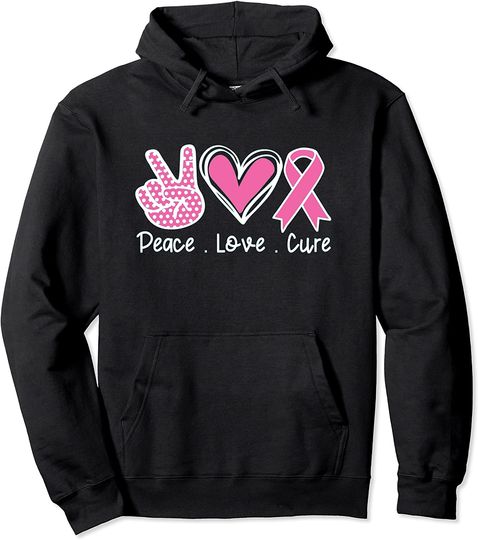 Discover Breast Cancer Awareness Costume Pink Peace Love Cure Faith Pullover Hoodie