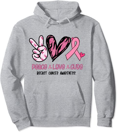 Discover Breast Cancer Peace Love Cure In October We Wear Pink Ribbon Pullover Hoodie