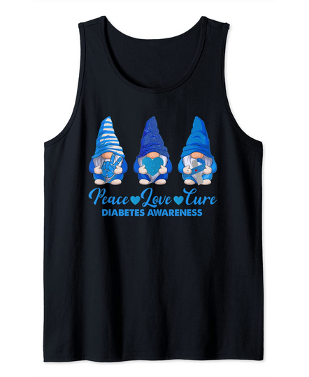 Discover Peace Love Cure Blue Gnomes T1D Diabetes Awareness Day Month Tank Top