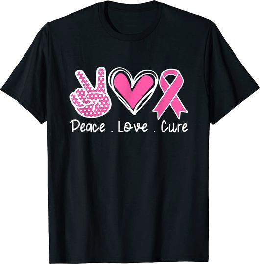Discover Breast Cancer Awareness Costume Pink Peace Love Cure Faith T-Shirt