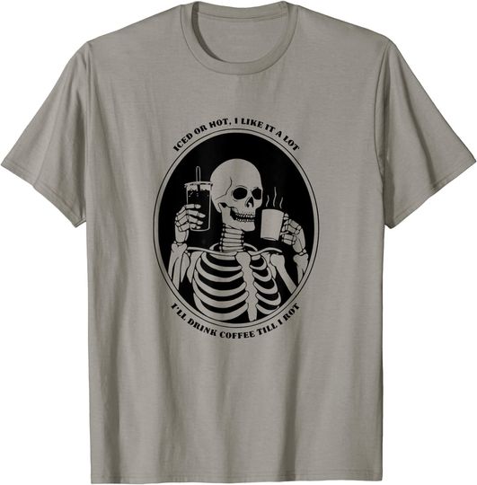 Discover Coffee Lover's Skeleton Coffee Drinker Iced Or Hot T-Shirt