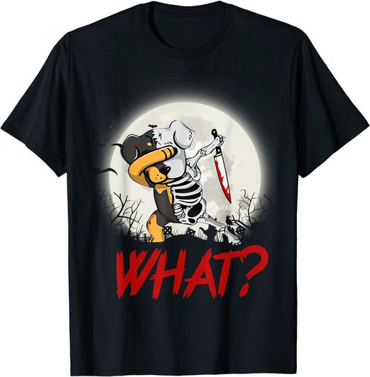 Dabbing Skeleton Dog With Bloodstain Knife Halloween T-Shirt