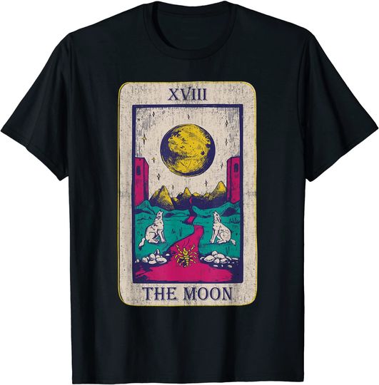 Tarot Card The Moon XVIII Occult Vintage Wolf Moon T-Shirt