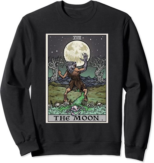 The Moon Tarot Card Gothic Halloween Werewolf Gothic Horror Long Sleeve