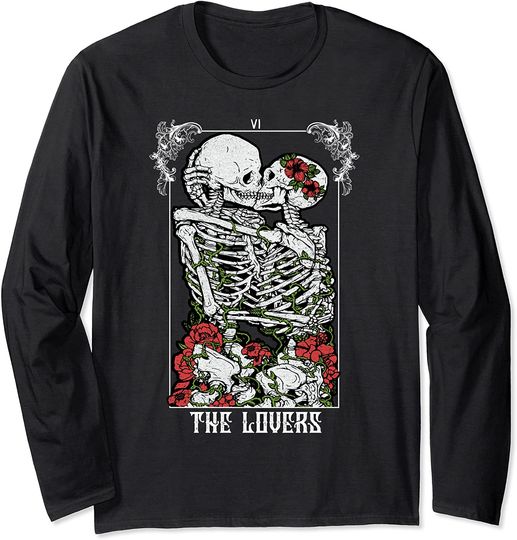 The Lovers Vintage Tarot Card Occult Skeletons Supernatural Long Sleeve