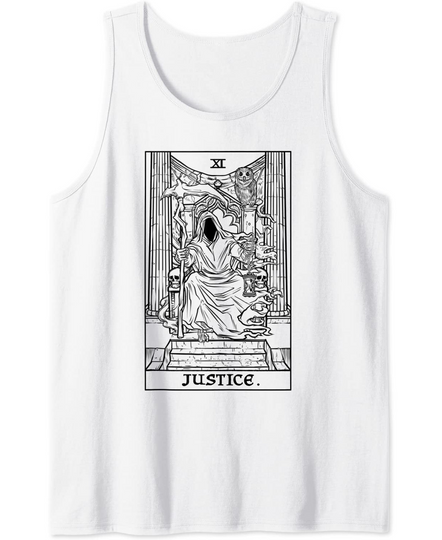 Justice Tarot Card Grim Reaper Halloween Horror Occult Goth Tank Top