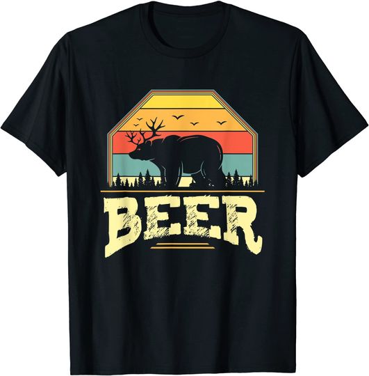 Discover Bear Deer Funny Beer Retro Vintage Sunset T-Shirt