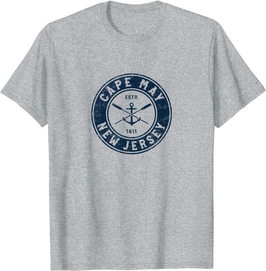 Discover Cape May New Jersey NJ Vintage Boat Anchor & Oars T-Shirt