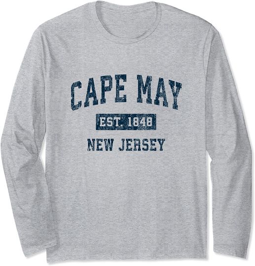 Cape May New Jersey NJ Vintage Sports Design Navy Print Long Sleeve