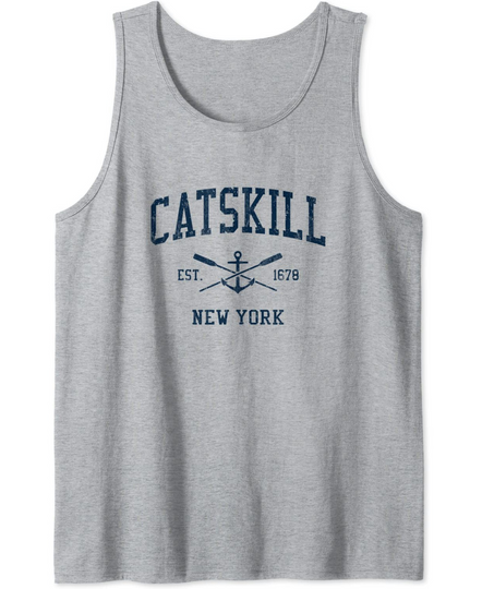 The Catskill NY Vintage Navy Crossed Oars & Boat Anchor Tank Top