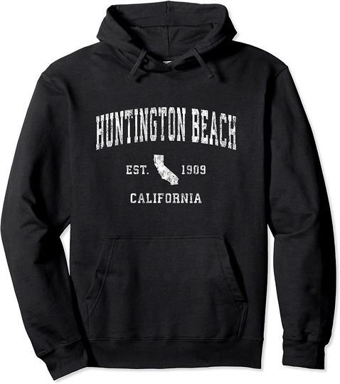 Huntington Beach California Vintage Athletic Sports Design Pullover Hoodie