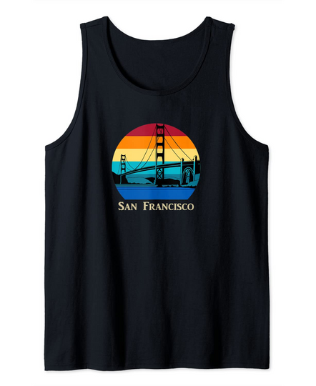 San Francisco Golden Gate Bridge Round Retro Sunset Tank Top