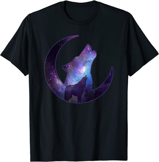 Wolf Howling At The Moon Galaxy Stars T-Shirt