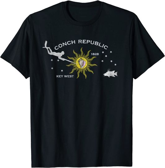 Key West Florida Flag Spearfishing - Freedive T-Shirt