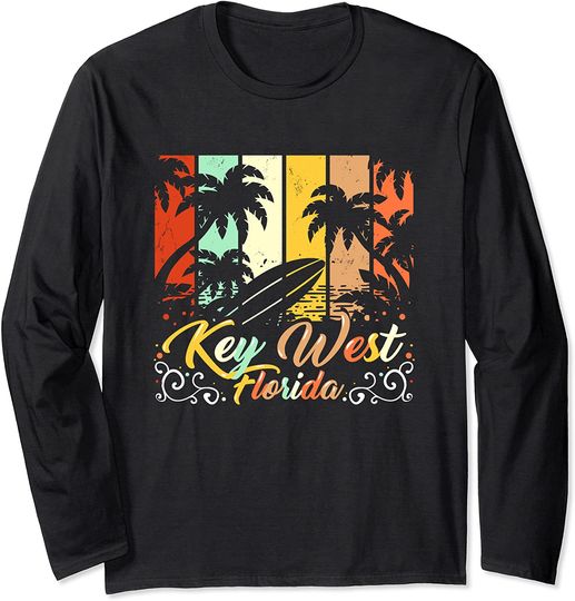 Vintage Key West Florida Keys Retro 70's Beach Vacation Gift Long Sleeve