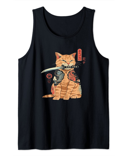 Samurai Ninja Cat Kawaii Tattoo Tank Top