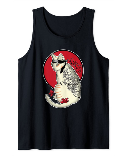 Samurai Cat Tattoo Irezumi Ninja Tank Top