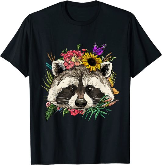 Floral Raccoon Spring Nature T-Shirt