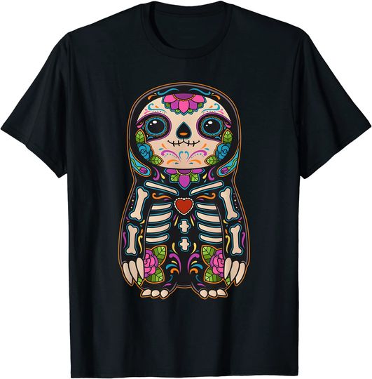 Muertos Sloth Sugar Skull Mexico Calavera Dia De Los Muertos T-Shirt