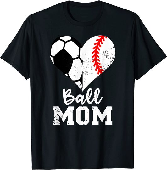 Ball Mom Heart Funny Baseball Soccer Mom T-Shirt