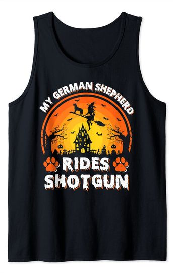 Vintage Retro My German Shepherd Rides Shotgun Halloween Tank Top