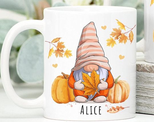Personalized Hello Pumpkin Gno-me Autumn Leaf Coffee Mug