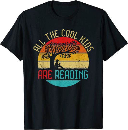 All The Cool Kids Are Reading Book Vintage Reto Sunset T-Shirt
