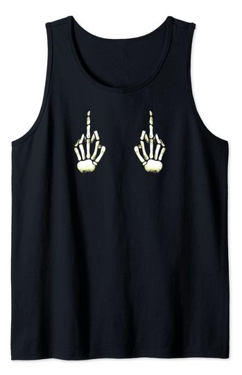 Halloween Boob Skeleton Middle Finger  Tank Top
