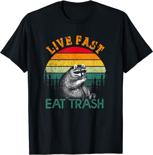 Live Fast Eat Trash Raccoon Meme Retro Camping T-Shirt