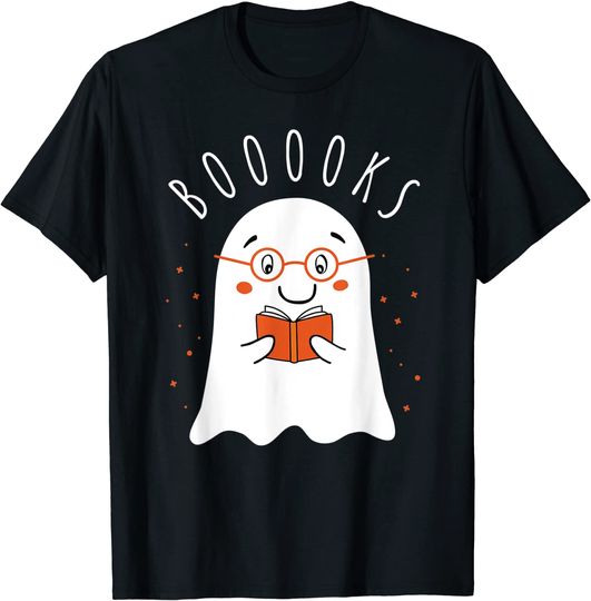Halloween Teacher Librarian Books Reading Ghost Pun Booooks T-Shirt