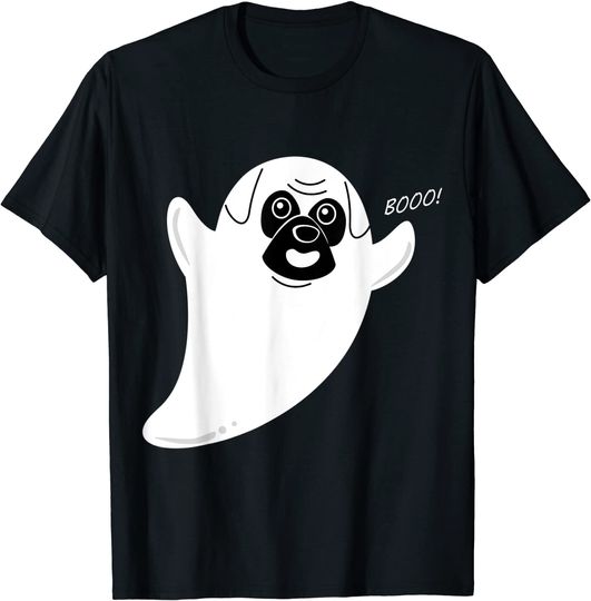 Cute Cartoon Ghost Pug Costume Easy Dog Halloween T-Shirt