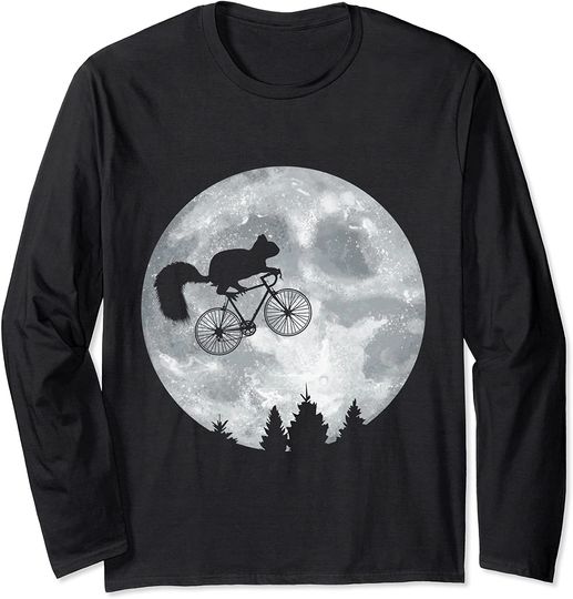 Squirrel Riding Moon Bike Halloween Lunar Long Sleeve