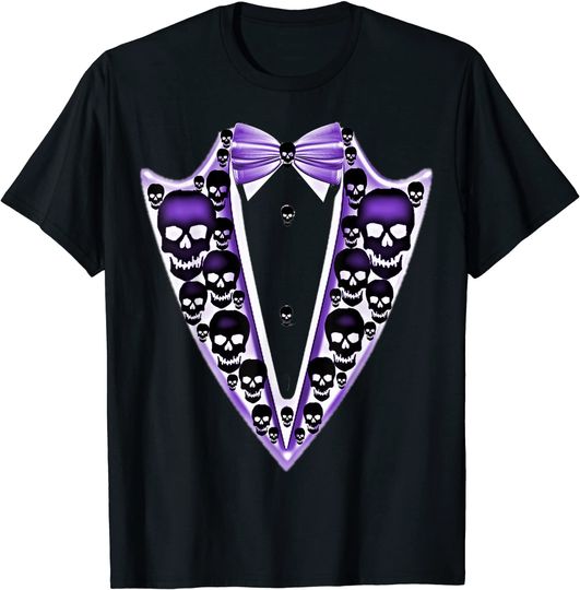 Tuxedo Skull Halloween Faux Tux Bowtie T-Shirt