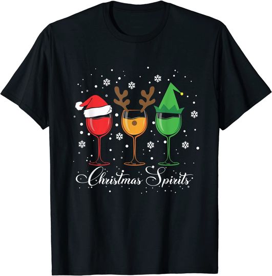 Discover Funny Christmas Spirits Glasses Of Wine Xmas Holidays Party T-Shirt