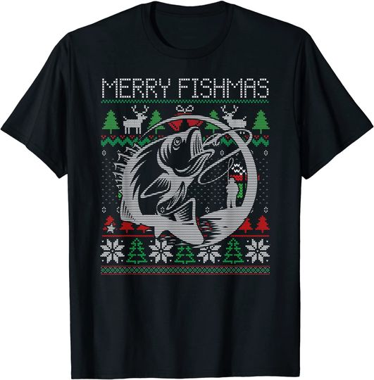 Ugly Fishing Christmas Bass Fish Merry Fishmas T-Shirt