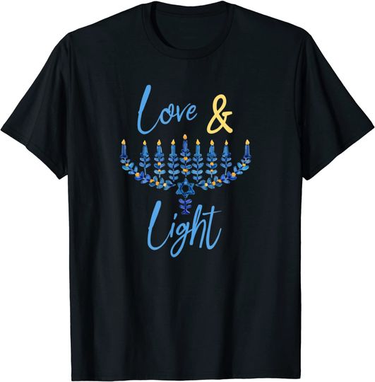Hanukkah Love And Light Quote Jewish Chanukah Blue Menorah T-Shirt