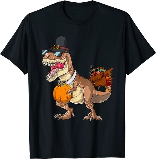 T-rex Dinosaur Dabbing Turkey Thanksgiving Family T-Shirt