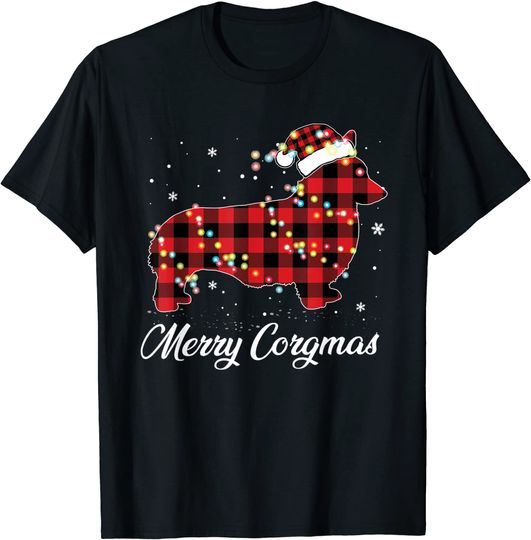 Red Plaid Buffalo Corgi Dog Merry Corgmas Christmas Pajama T-Shirt