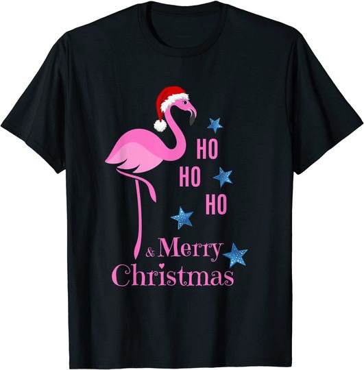 Pink Flamingo Santa Merry Christmas T-Shirt