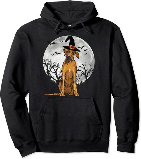 Scary Rhodesian Ridgeback Dog Witch Hat Halloween Pullover Hoodie