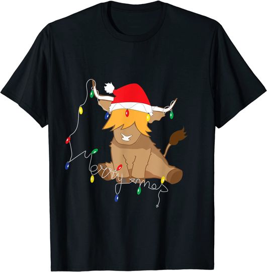Cute santa highland cow merry christmas bulbs T-Shirt