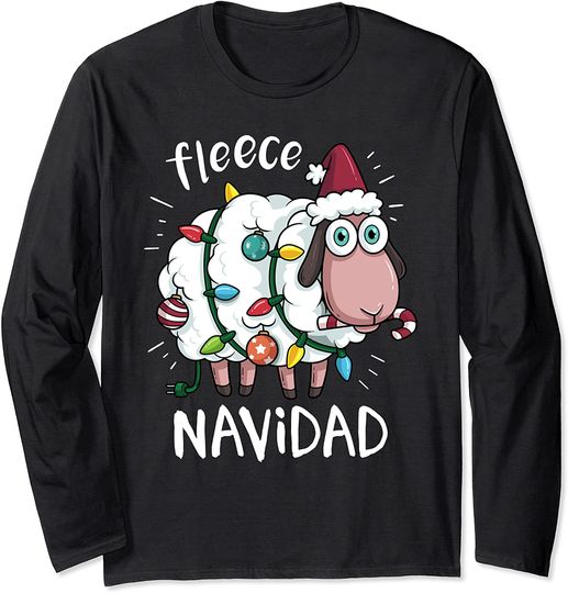 Fleece Feliz Navidad Cute Sheep Christmas Long Sleeve