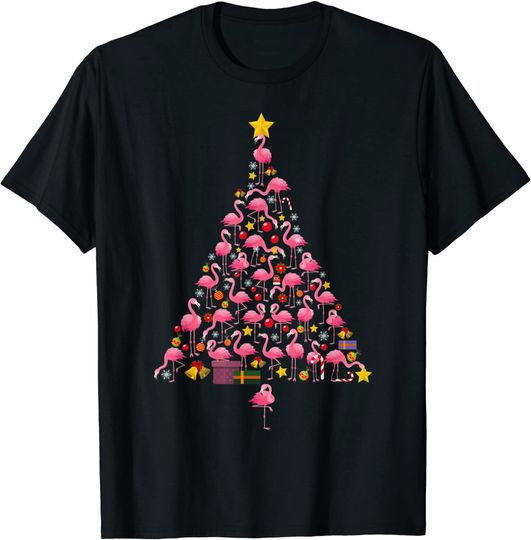 Flamingo Christmas Tree Ornithologist Xmas T-Shirt