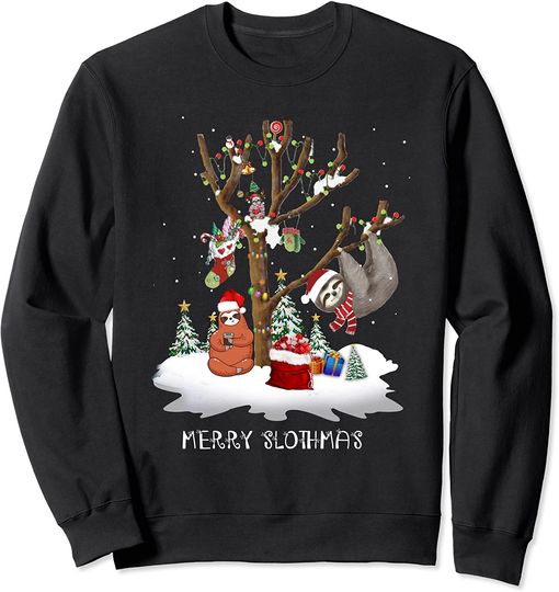 Merry Slothmas Tee Christmas Pajama for Sloth Lovers Xmas Sweatshirt