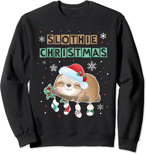 Slothie Christmas Cute Sloth Santa Hat Xmas Puns Costume Sweatshirt
